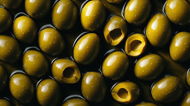 Artistic Still Life of Vibrant Green Olives Displayed Elegantly on a Rustic Wooden Table Surface
