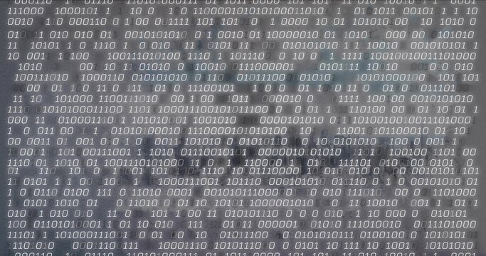 Projecting rows of 0 and 1 across textured gray surface, revealing smudges and printing artifacts