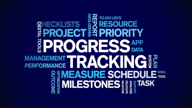 Progress Tracking animated word cloud-text design animation tag kinetic typography seamless loop.