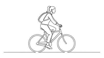 Fototapeta premium Continuous line drawing of cyclist riding bicycle on road