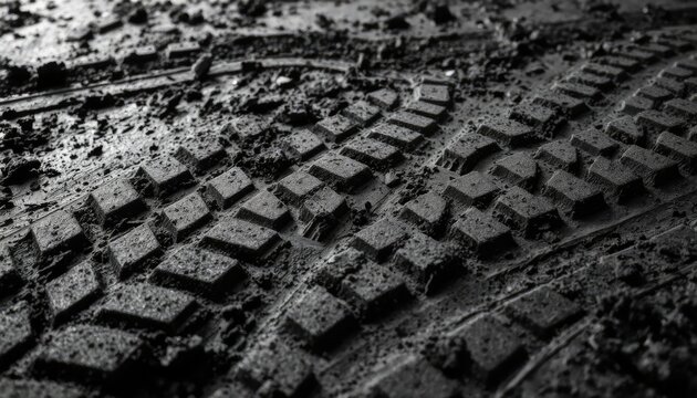 A close-up, textured view of tire tracks in the dirt, perfect for demonstrating resilience, adventure, or off-road themes in presentations, backgrounds, or creative projects.