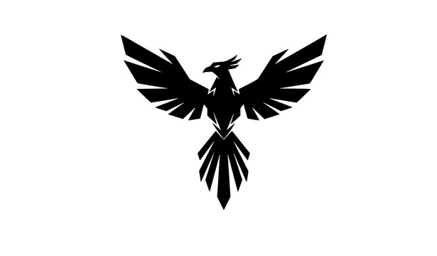 Trendy black phoenix silhouette emblem with rising wings and sharp vector design