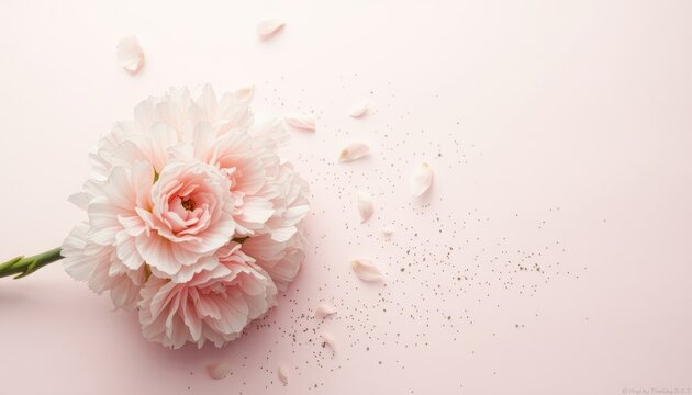 Delicate pink flowers with scattered petals and shimmer perfect for elegant celebrations, announcements, or as a soft background.