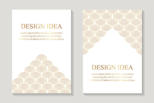 Modern geometric luxury white backgrounds for business or greeting cards with golden arches in art deco style.