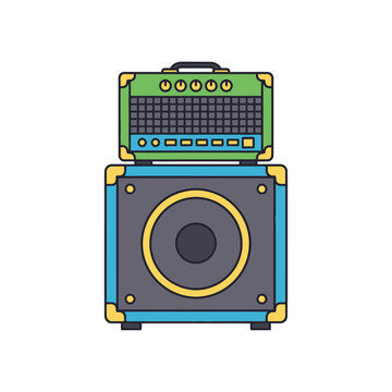 Retro Guitar Amplifier Stack, Vintage Music Equipment Illustration