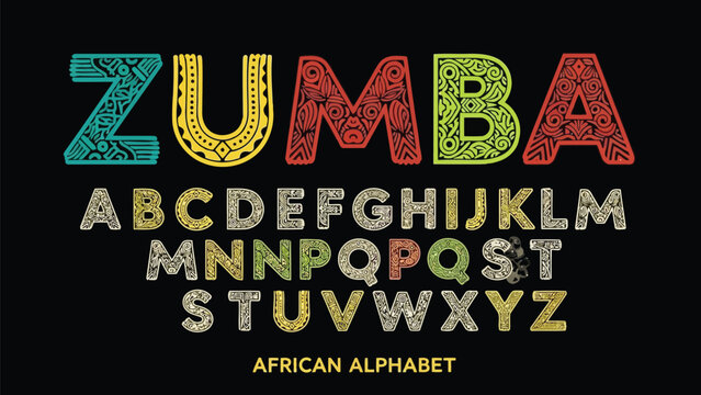 Vibrant and colorful representation of the african alphabet with a creative zumba theme Vector