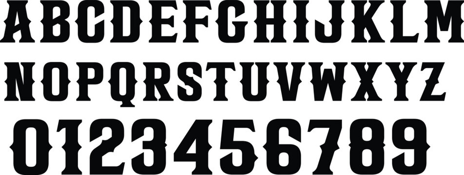 Western Vintage Alphabet and Numbers Vector Set for Retro Tattoo and T-shirt Branding Design