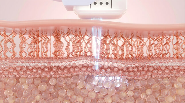 Intense heat stimulation repairs deep skin structure.Promotes collagen growth for a firmer and tighter feel. 3D rendering.