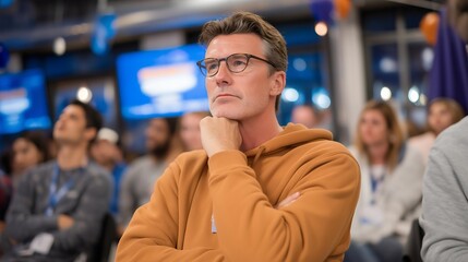 Obraz premium Crowd scene at target customer venue where founder conducts ethnographic observation study, watching how potential users currently solve problems without existing solution for needs discovery,