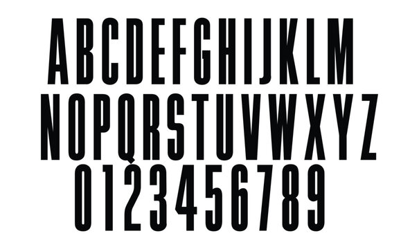 Tall Condensed Alphabet Letters and Numbers Vector for Modern Poster and Branding Design