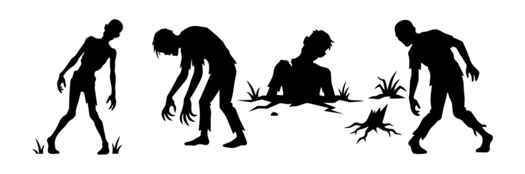 Zombie apocalypse silhouette collection of walking and rising dead monsters