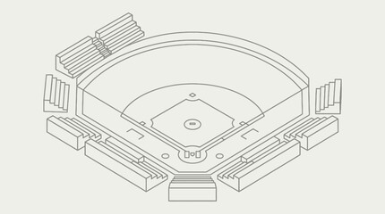 Isometric Line Drawing of Empty Baseball Stadium Blueprint. © Santy