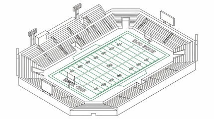 Isometric architectural drawing of competitive swimming pool with spectator stands and lane markings. © Santy
