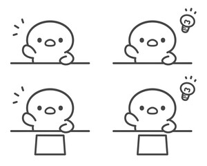 手を挙げるひよこの手書き線画イラストセット　学校・授業・ひらめく © Nitomaru