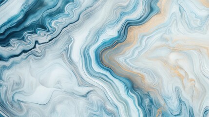 Obraz premium A beautiful abstract marble pattern with swirling blue and white hues and gold accents