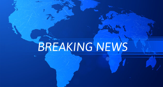Breaking news vector background blue red earth globe dynamic lines. For news website header, social media story, mobile app splash, video stream live thumbnail. Real-time global digital coverage.