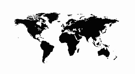 Naklejka premium A black and white silhouette map of the entire world, showing continents and islands