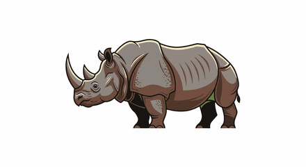Fototapeta premium Cartoon rhinoceros with one horn and gray skin, standing still