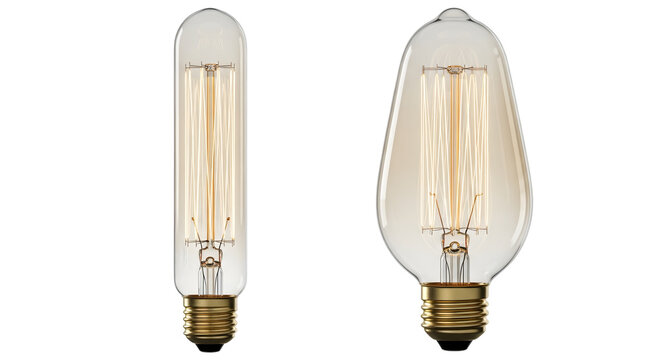 Vintage edison light bulbs isolated on transparent background decorative filament lighting elements