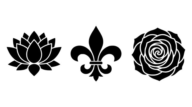 Vector graphic illustration of flowers and a fleur de lis symbol