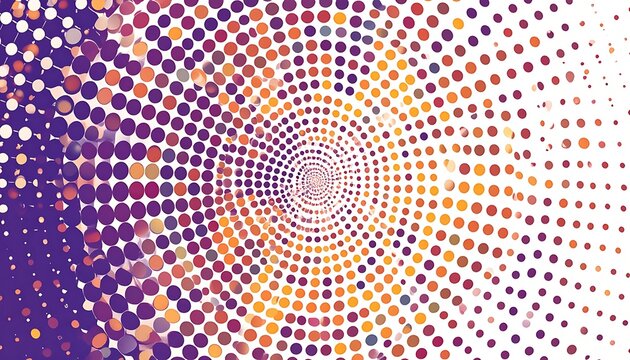 Circular pattern purple, orange, and white dots converge to a central point in a radiating design