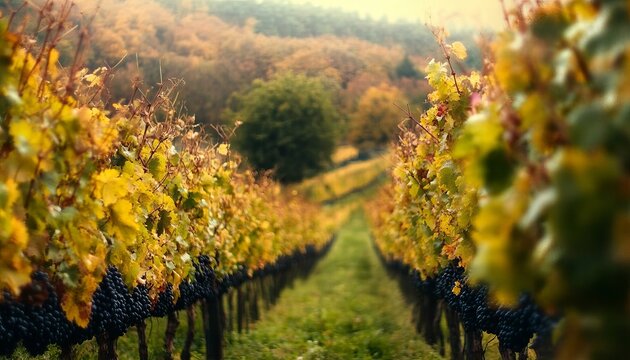 Stunning Autumn Vineyard Landscape with Harvest-Ready Grapes for Scenic Wine Tasting Experience