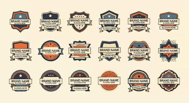 Collection of Vintage and Modern Brand Name Logos and Emblems.