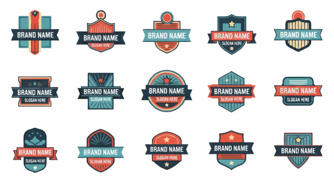 Collection of Vintage Style Brand Name Logos and Emblems.
