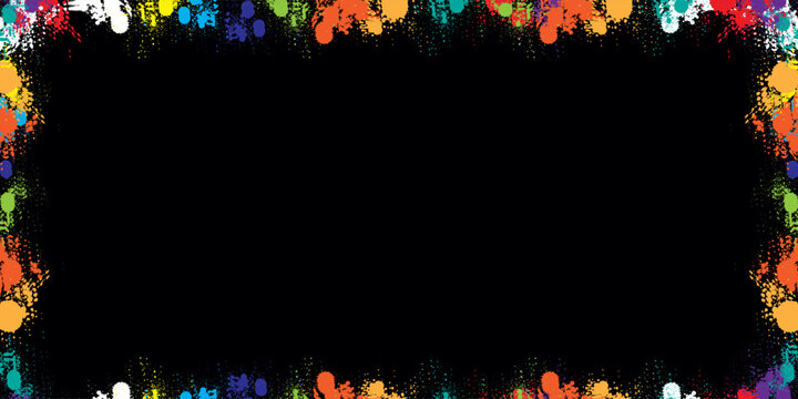 Black background with a rainbow ink splat border