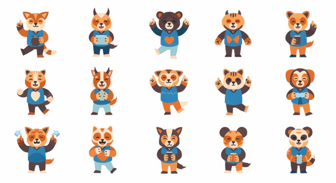 Cartoon bear and fox characters standing.