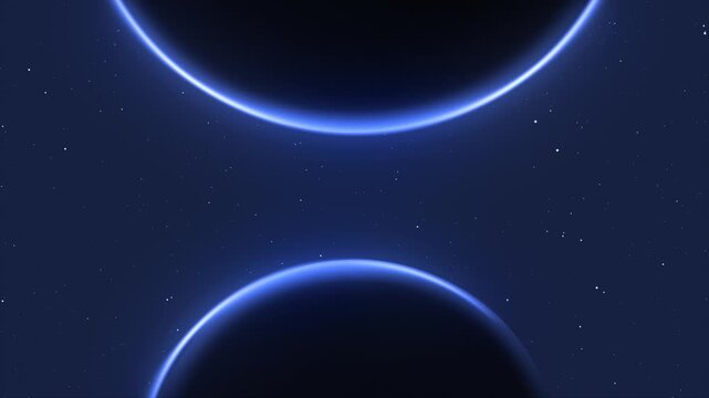 Cinematic Blue Planets Horizon in Starry Space