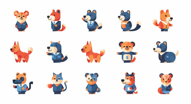 Colorful cartoon animals in overalls.