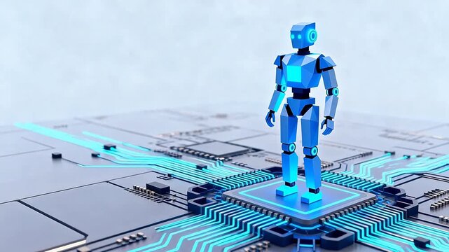 Blue robot on circuit board
