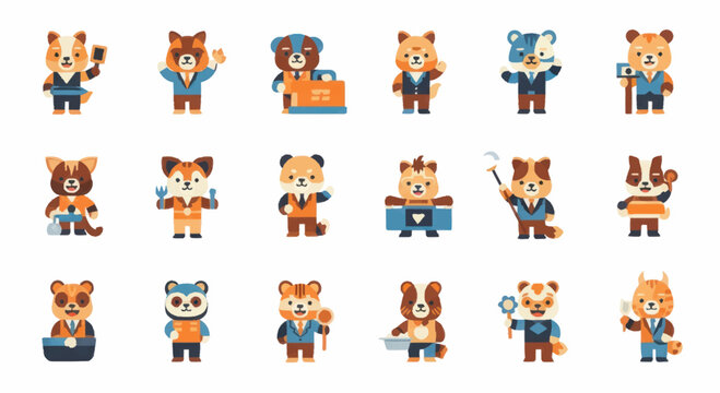 Cartoon bears in various professions.