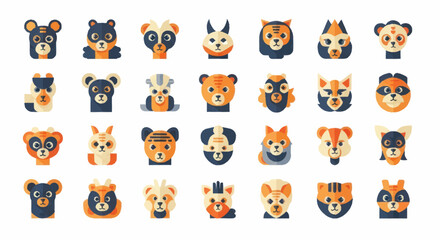 Collection of various animal faces icons. © Joko