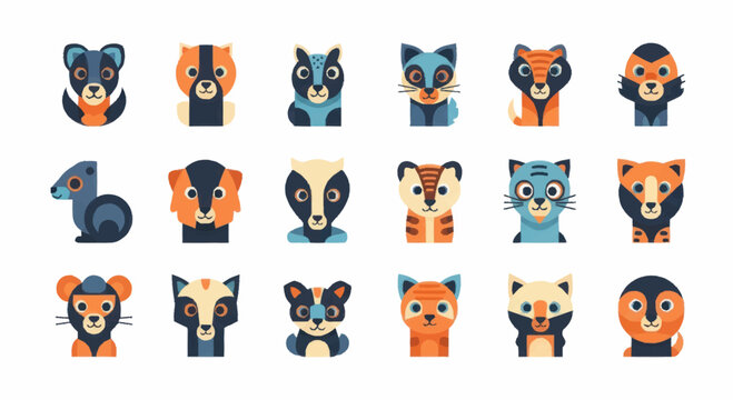 Collection of cartoon animal faces.
