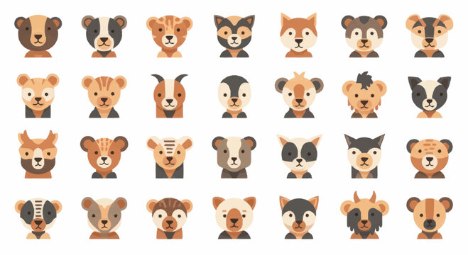 Cartoon animal faces in rows.