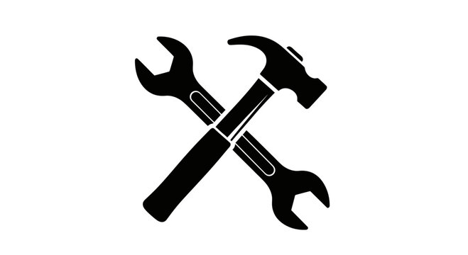 Crossed Wrench and Hammer Icon - Repair, Construction, DIY Tools Symbol