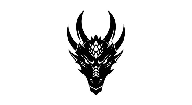 Fierce Dragon Head Silhouette, Mythical Creature Emblem, Fantasy Art