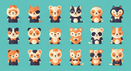 Cute cartoon panda bear and friends. © Joko