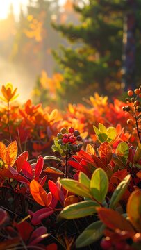 Vibrant autumn foliage with colorful leaves and sunlight