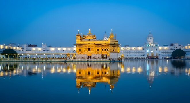 Golden Temple reflected in sacred water at dusk in Amritsar