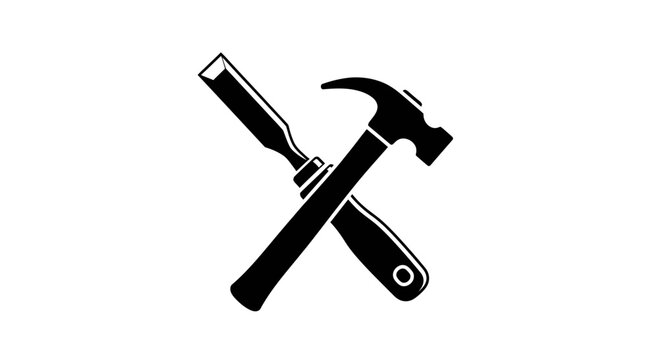 Hammer and Chisel Crossed Silhouette Icon