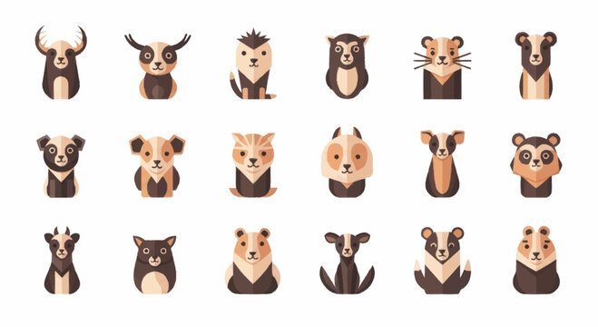 Collection of cute animal faces icons.