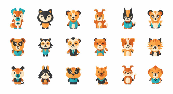 Cartoon animals in colorful outfits.