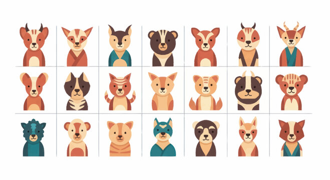 Colorful cartoon animal faces collection.