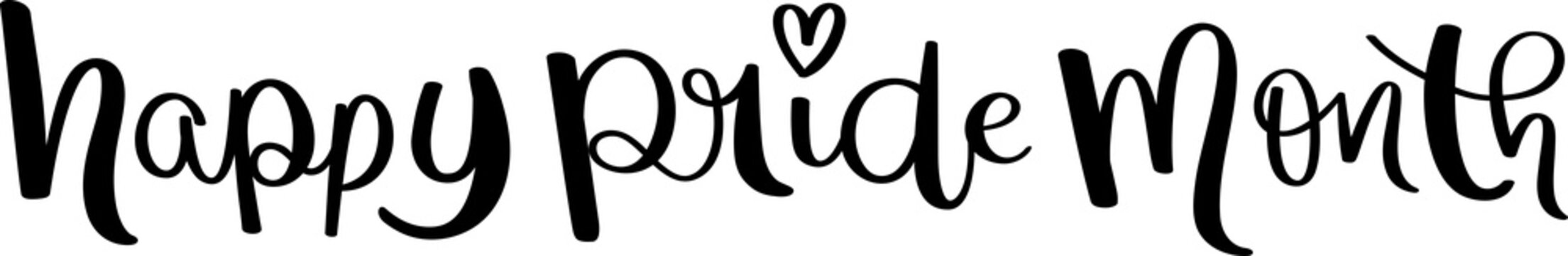 HAPPY PRIDE MONTH black brush calligraphy banner on transparent background