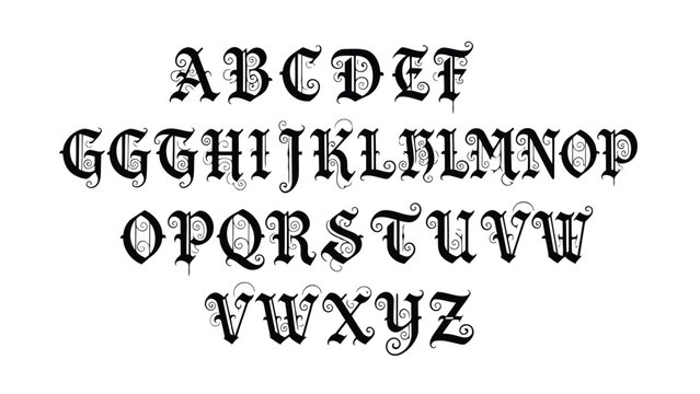 Elegant blackletter calligraphy alphabet showcasing traditional gothic lettering style Vector