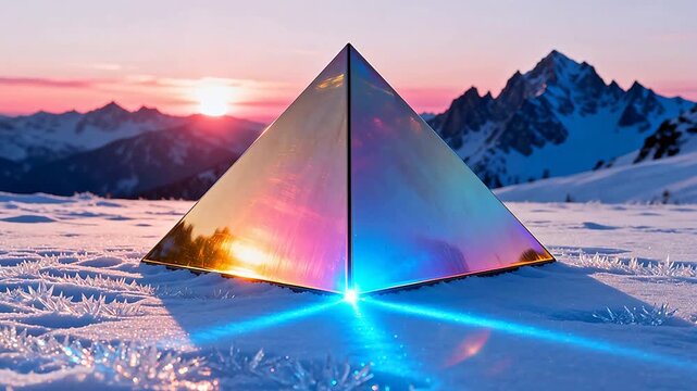 Pyramid in snowy mountain landscape