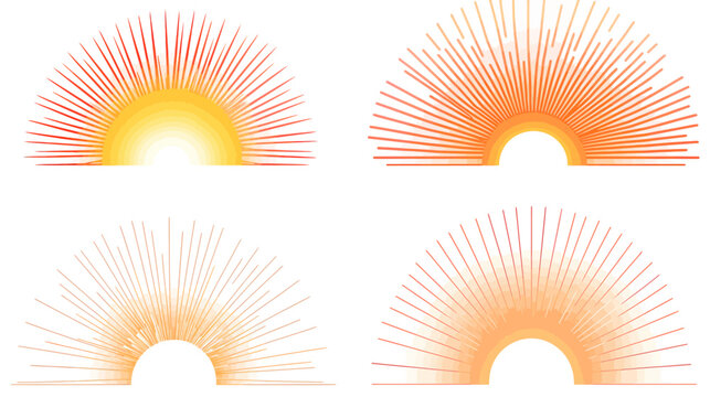 Four stylized suns in various warm colors, arranged in a quadrant on a white background